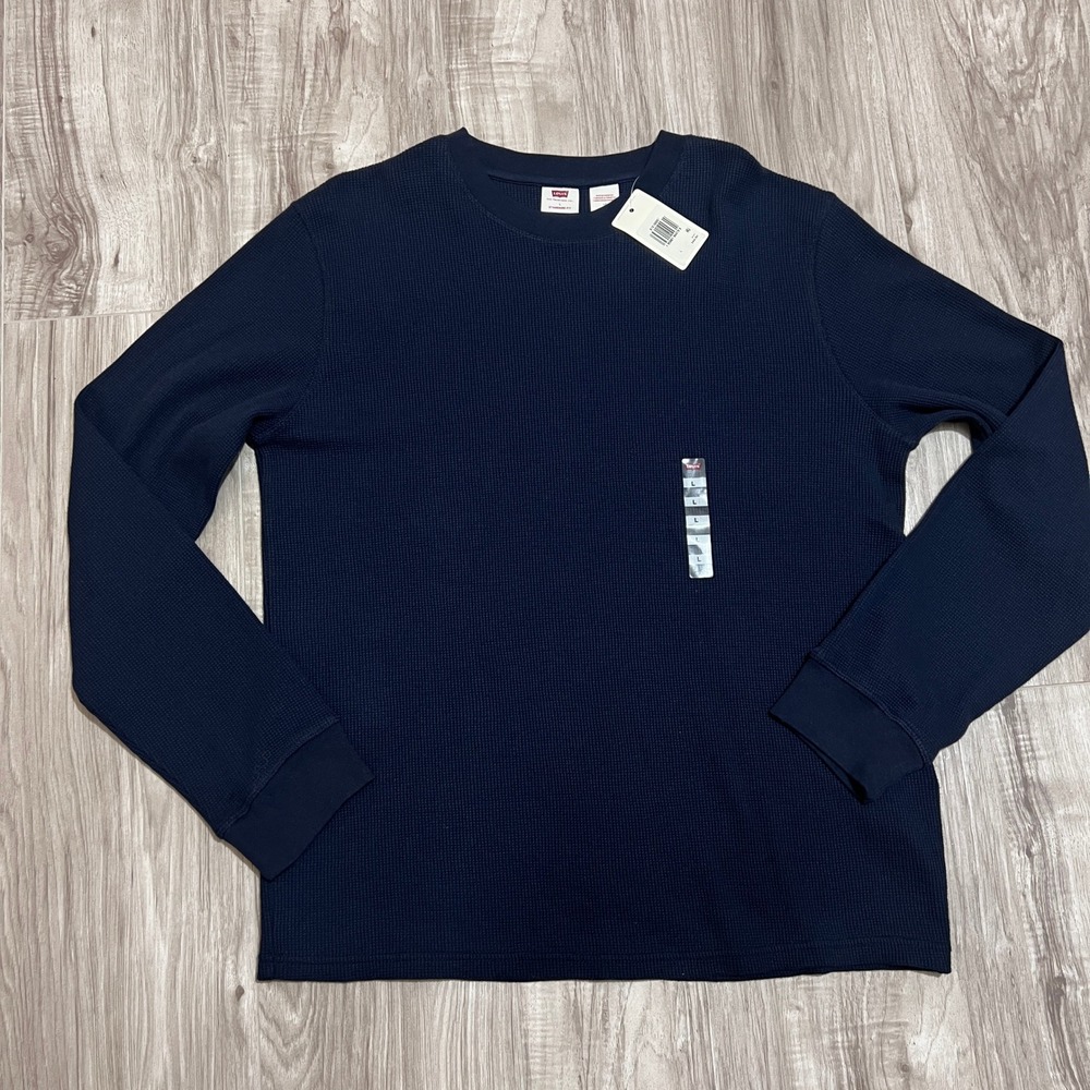 Levi's Thermal Waffle Knit Shirt Men's L Navy Long Sleeve Standard Fit